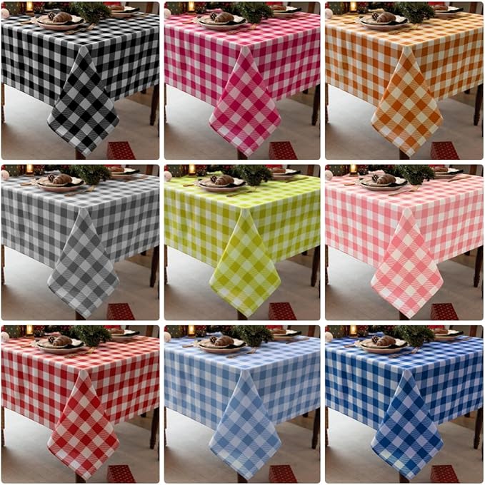 Waterproof Plaid Tablecloth Fabric - Oblong 52x70 Inch Classic Buffalo Tartan Table Cloth for Indoor/Outdoor Use - Washable Tabletop Cover for Dinner, BBQs, and Parties