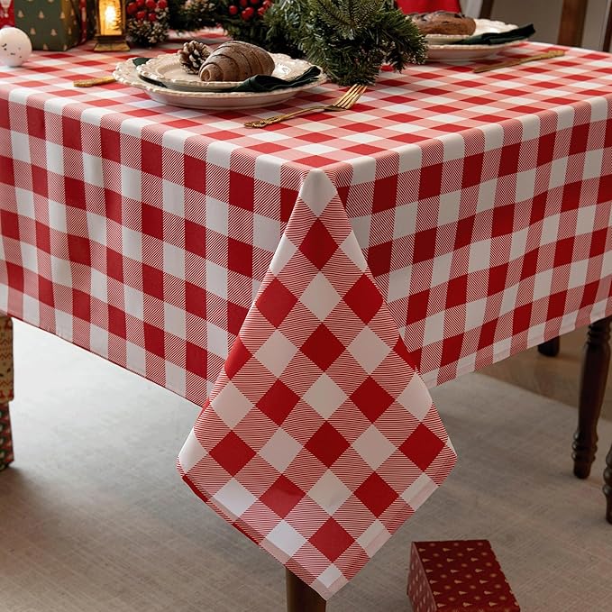 Waterproof Plaid Tablecloth Fabric - Oblong 52x70 Inch Classic Buffalo Tartan Table Cloth for Indoor/Outdoor Use - Washable Tabletop Cover for Dinner, BBQs, and Parties